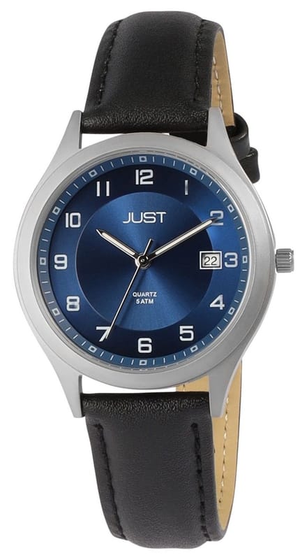 JUST herenhorloge echt leer Leon, datumaanduiding