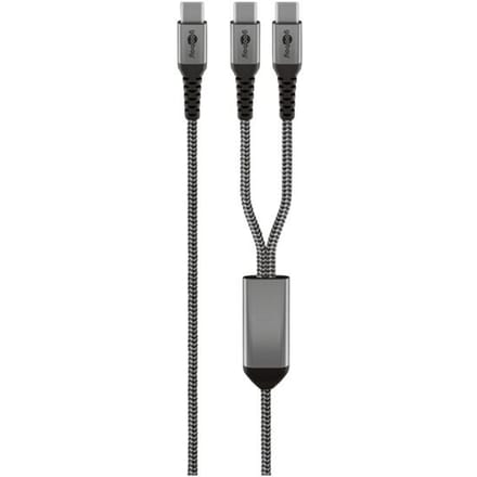 Goobay USB-C™ Textile Cable, 60 W, Power Delivery, 1.5 m, black;grey