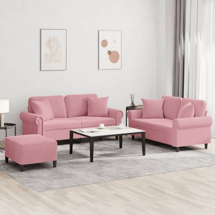 vidaXL - 3-delige - Loungeset - met - kussens - fluweel - roze