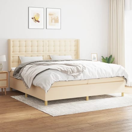 vidaXL - Boxspring - met - matras - stof - crèmekleurig - 200x200 - cm