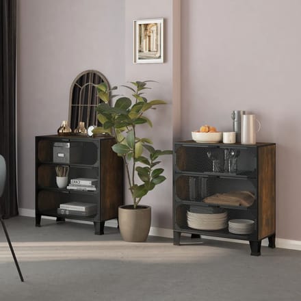 vidaXL - Opbergkasten - 2 - st - 72x36x82 - cm - metaal - en - MDF - rustiek - bruin