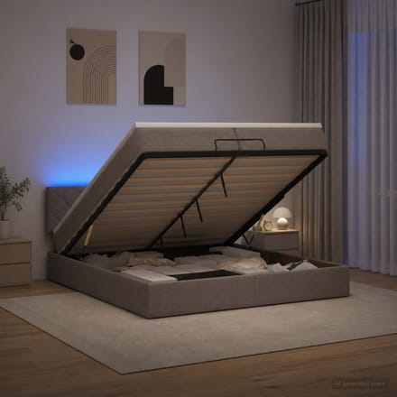 vidaXL - Ottomaanse - Bed - met - Matras - en - LED - Taupe - 200 - x - 200 - cm - Stof