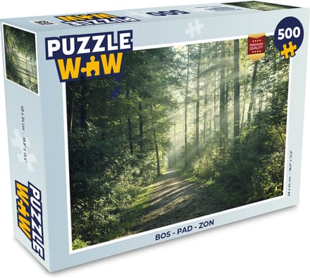 Puzzel Bos - Pad - Zon - Bomen - Groen - Natuur - Legpuzzel - Puzzel 500 stukjes
