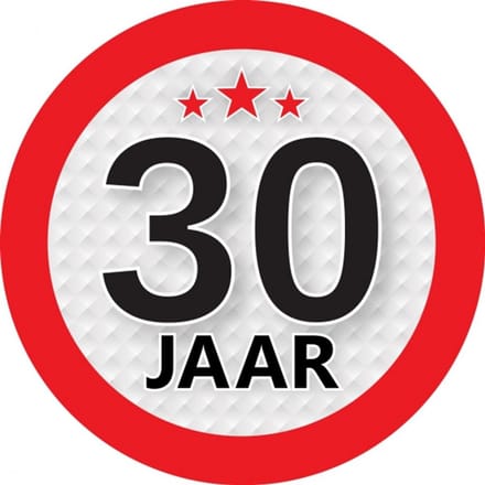 30 jaar leeftijd sticker - rond - Dia 9 cm - 30 jaar verjaardag - jubileum - leeftijd versiering