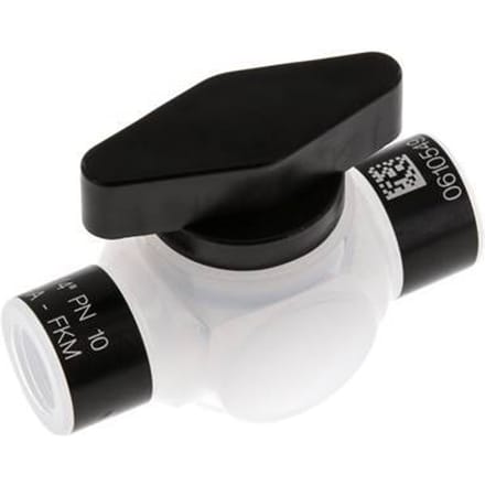 PFA 2-Weg Kogelkraan G 1/4'' FKM Vacuüm