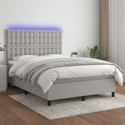 vidaXL - Boxspring - met - matras - en - LED - stof - lichtgrijs - 140x200 - cm