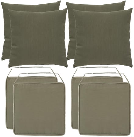 Hesperide 4x stoelkussen + 4x sierkussen - olijfgroen - polyester - uv/waterbestendig