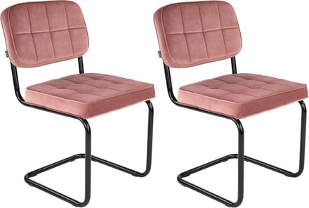 KICK® IVY Eetkamerstoelen – Set van 2 – Velvet – Buisframe – Roze