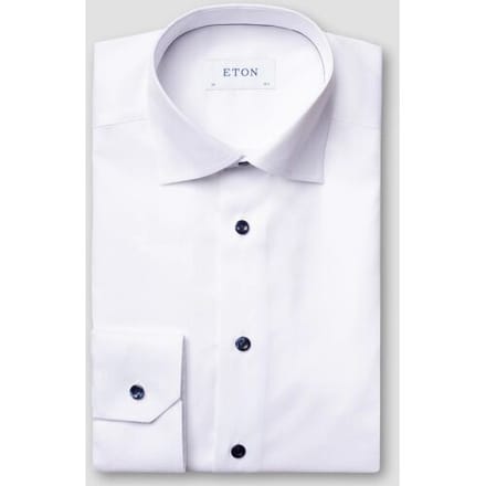 Eton Overhemd Navy Details Uni Color Luxury Signature Twill Wit / male
