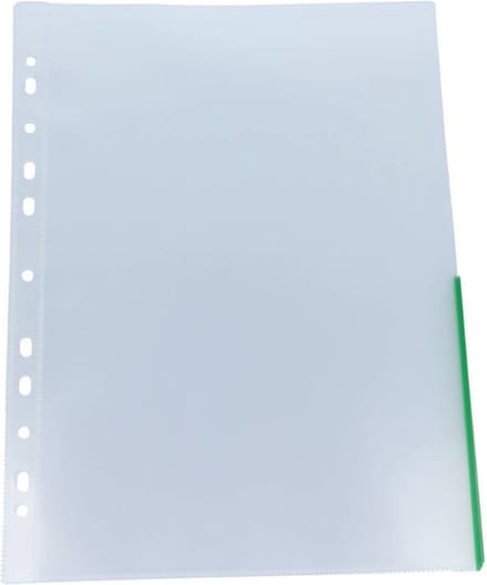 Exiton Insteekhoezen - 100 Stuks - 160 Micron - Groene Bladwijzer - 11 Gaats - A4 formaat - Transparant - Glad