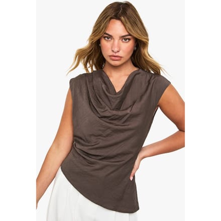 boohoo Dames Getextureerde geweven blouse met hoge kraag | Khaki | Maat: 8
