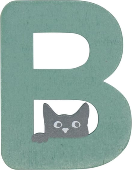Houten Letter B Groen met Kat | 9 cm
