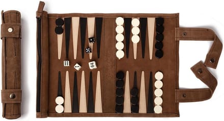 Backgammon Koffer – Luxe Backgammon Set – Lederen Bordspel – Reisspel Set - Draagbaar – Spelbord
