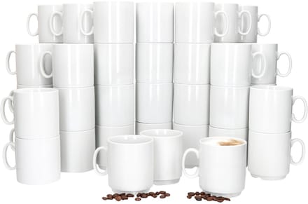 Set van 48 EVENT stapelbare koffiemokken wit porselein 250 ml
