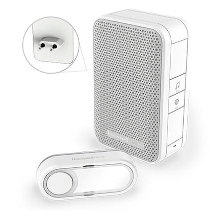 Honeywell DC311SP2 draadloze plug-in deurbel met horizontale beldrukker 4 melodieën 84 dB 150 meter wit