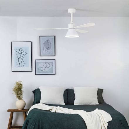 FARO BARCELONA LED plafondventilator Amelia Cone L, wit, gelijkstroom, stil, 132 cm