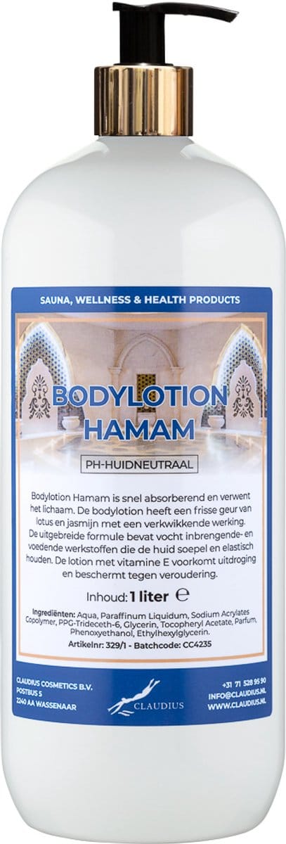 Bodylotion Hamam 1 liter met gouden pomp