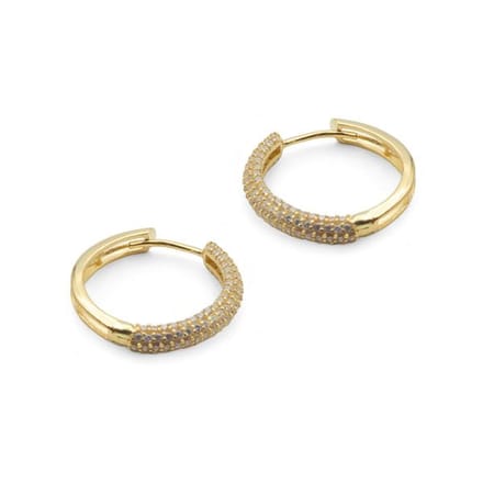 Pave Diamonds Gold Hoop Earrings Gold 14K