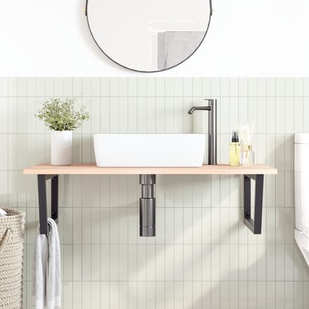 vidaXL - Badkamer - wandschap - staal - en - massief - eikenhout
