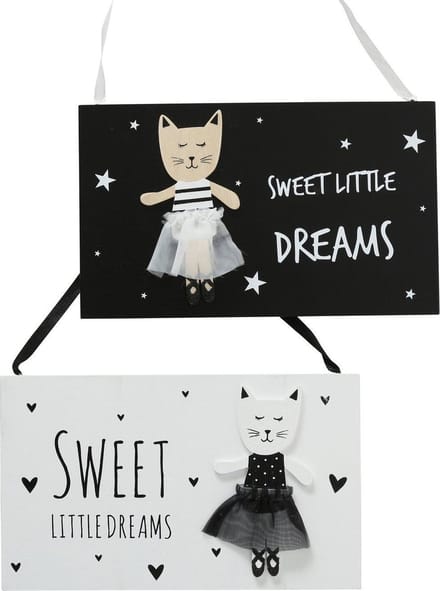 wandbord tekstbord kat kitty slaap lekker set van 2 stuks leuk voor de kinderkamer