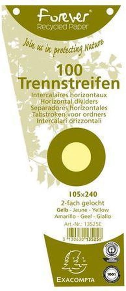 Exacompta FOREVER® Pak van 100 trapezium tabstroken met perforatie 180g - 105x240mm - Geel - 13525E