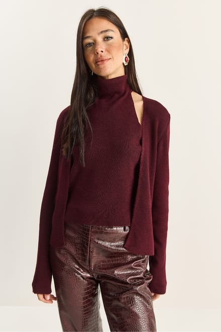 Halve Turtleneck Uitsnede Geribde Blouse