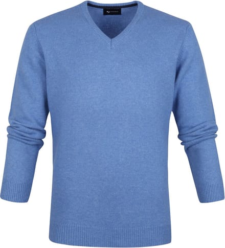 Suitable Lamswol Trui V-Hals Blauw - Maat XXL - Heren