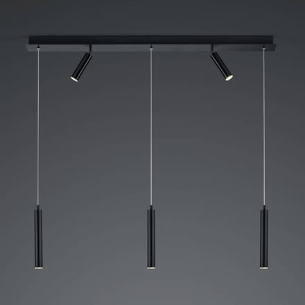 HELL LED hanglamp Tom, 5-lamps, zwart