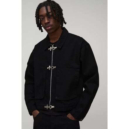 Boxy Denim Co-ord Jasje Met Sluitingdetail | True Black | Size Medium
