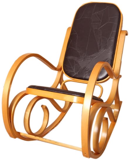 Schommelstoel M41, draaifauteuil TV-fauteuil, massief hout ~ eiken look, bruin patchwork leer