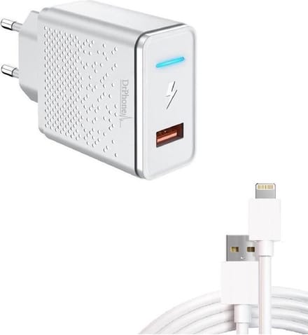 DrPhone LS3 - 18W Oplader + Kabel - Lader met LED indicator + 3 Meter Kabel - Voor o.a iOS Smartphones / iOS Tablets modellen - Wit