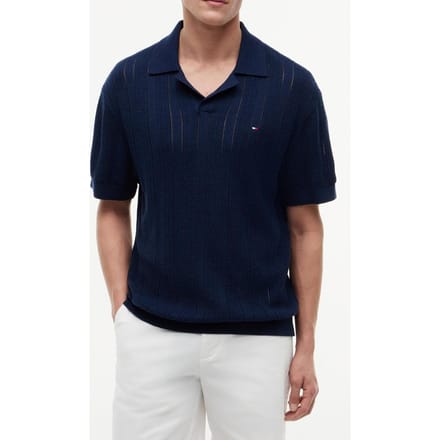 Tommy Hilfiger Pointelle Structure Carbon Navy Heather Größe: S | Poloshirts Outlet | Herren | Blau