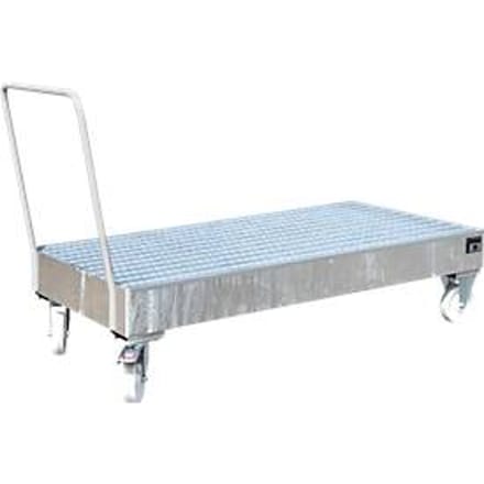Stalen lekbak met wielen + greep, 1800 x 800 mm, gegalvaniseerd