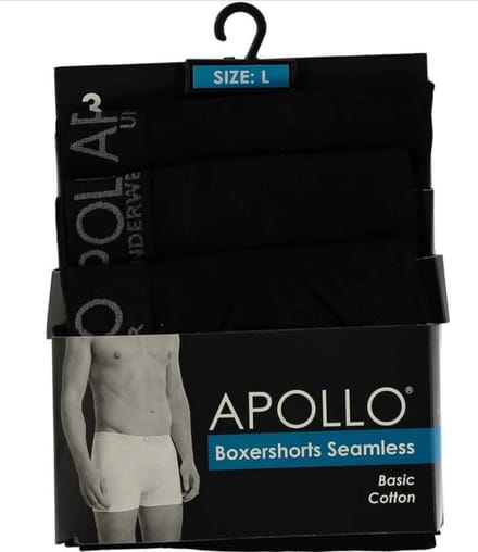 Apollo Boxershort Seamless Heren Katoen Zwart 3 Stuks Maat M