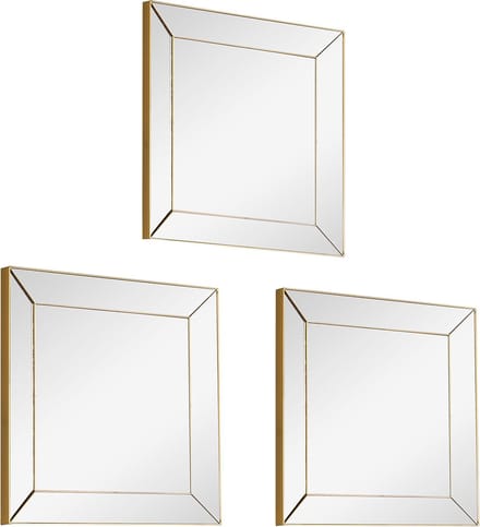 Spiegel Set - Torna Alexy - 3 Stuks Hangspiegels in Frame - Vierkant - Goud - Kunststof