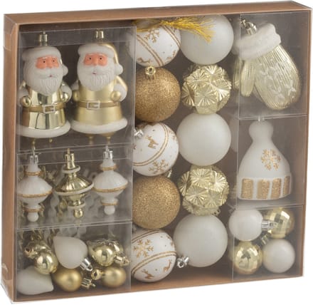 J-Line kerstbal - kunststof - wit/goud - doos van 45