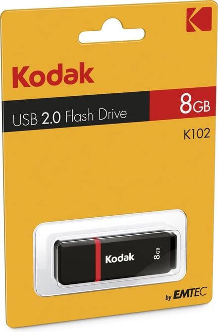 Kodak Classic K102® Series Flash Drive - 8 GB - USB Stick - USB 2.0 - Bescherm dopje - Rood/ Zwart