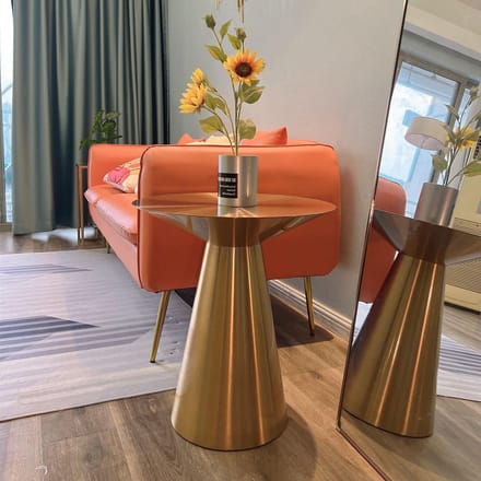 Bijzettafel - Eindtafel Hoektafel - Woonkamer Decoratie - Geborsteld Metaal - Compact Ontwerp - Goud