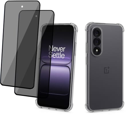 TechNow Hoesje + 2x Privé Screenprotector geschikt voor OnePlus Nord 5 Hoesje Screenprotector - Privacy Tempered Glass - Case Transparant