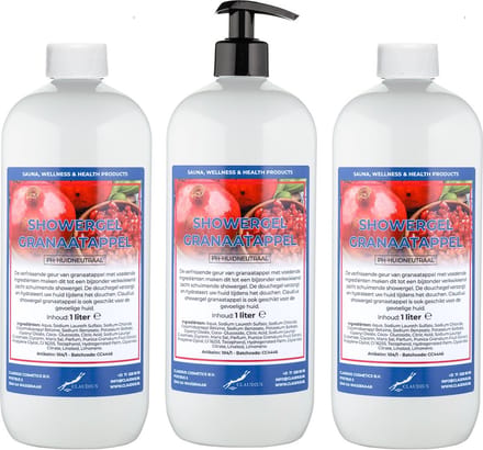 Splashbox Douchegel Granaatappel 1 liter - set van 3 stuks - met gratis pomp - Showergel