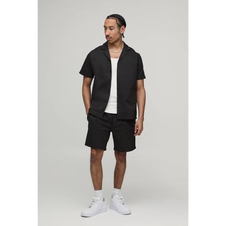 Twill Contrastband Regular Overhemd & Relaxed Shorts Set | Charcoal | Size Medium