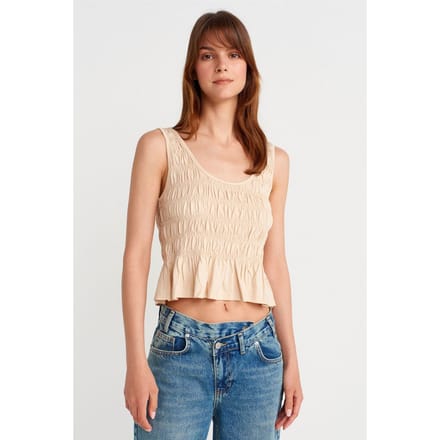 Gestructureerde Katoen-modal Crop Cami Blouse