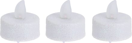 Ambiance Light LED waxinelichtjes/theelichtjes - 6x st - wit glitter - 4 x 4 cm - Kerstversiering/kerstdecoratie