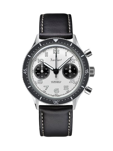 Hanhart 415 ES Panda - Horloge - zwarte lederen band - 39 mm