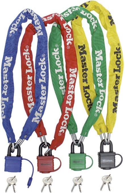 Steel chain 90cm x Ø 6mm - padlock 40mm w/2 keysnylon sleeve - colour