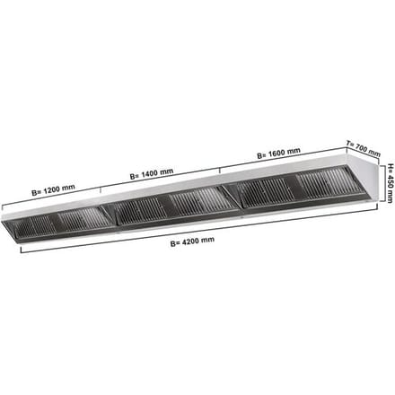 GGM Gastro Wandhaube - 4200mm - mit Filter & Lampe Zilver