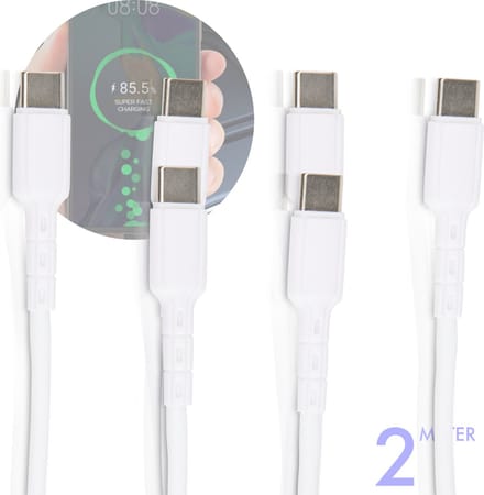 Phreeze 3x USB-C naar USB C Oplaadkabel - 2M - 60W - Verstevigd - Datakabel - Universele USB kabel - Kabels - Snoer - GSM, Telefoon, Smartphone, Telefoon