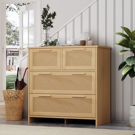 STILVORA Dressoirs - Opbergkast Rattan 4 Lades - Stijlvol En Functioneel Voor Thuis - 80x80x38 cm - MDF - Naturel