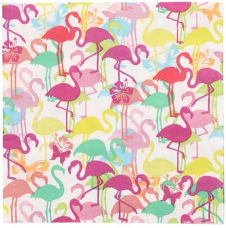 10x 20 Servetten 3-laags 1/4 vouw 33 cm x 33 cm Flamingoparty