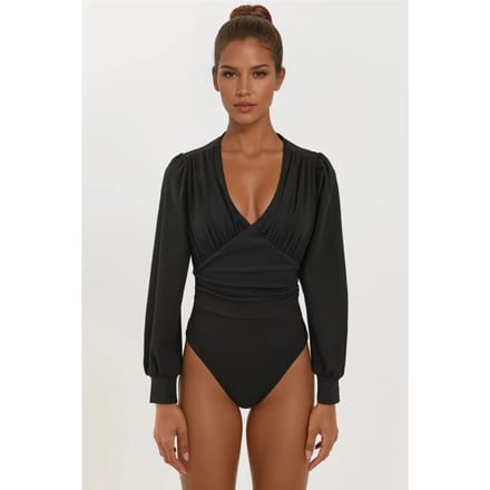 Slim Fit V-Hals Ballonmouwen Bodysuit